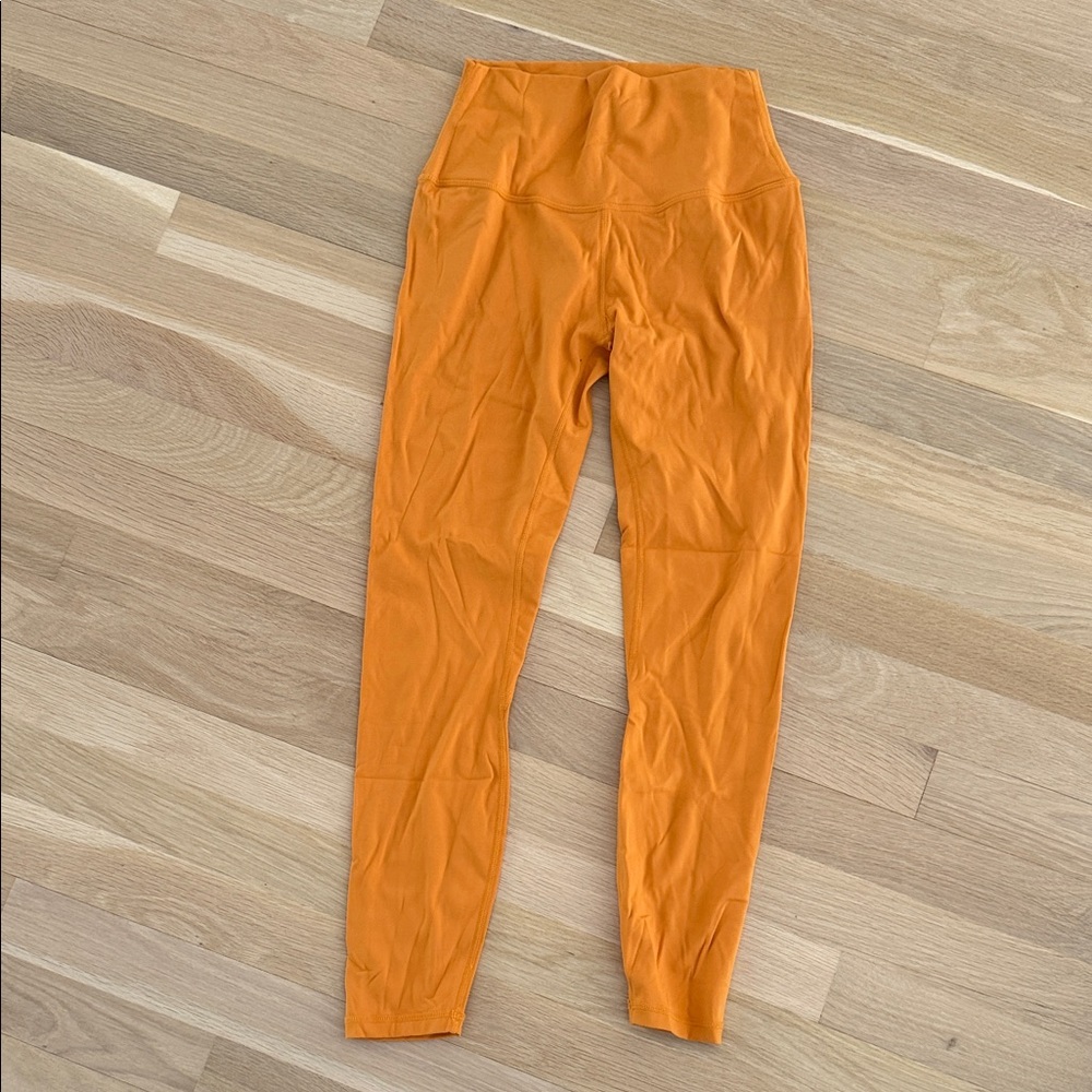 LULU Orange Hued High-Waisted Leggings 7/8 length size 4